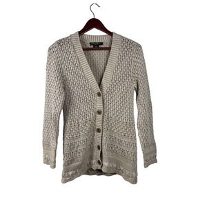 Eddie Bauer PS Beige‎ Crochet Knit Cardigan Sweater Long Sleeve Button Boho